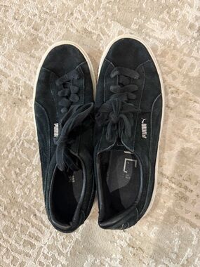 Puma Black Suede Low-Top Sneakers with White Soles